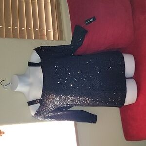 INC Sequined Cold Shoulder Dressy Top  Black size XL NWT